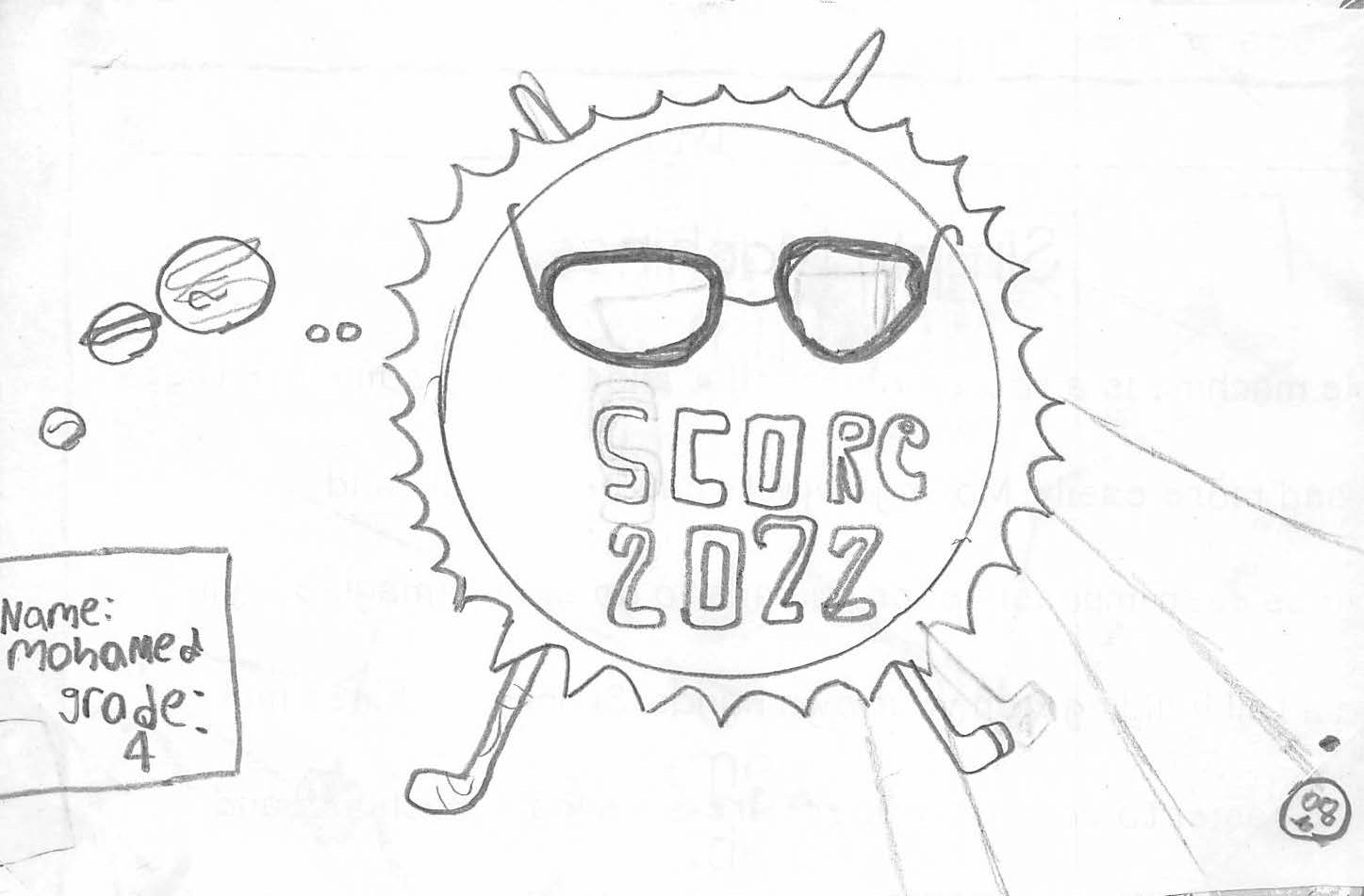 Pencil drawing for the SCORE! logo contest. The drawing includes the sun with sunglasses.