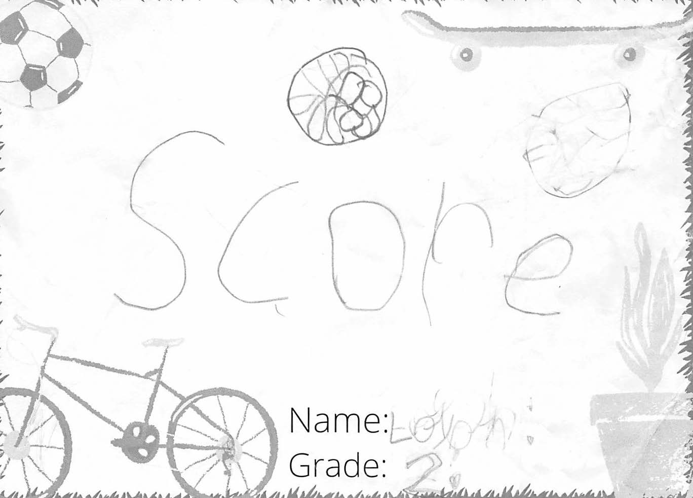 Pencil drawing for the SCORE! logo contest. The drawing includes the word: SCORE.