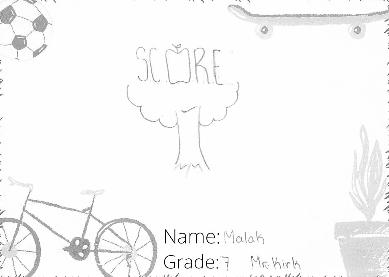 Pencil drawing for the SCORE! logo contest. There is a tree and apple incorporated with the word: SCORE