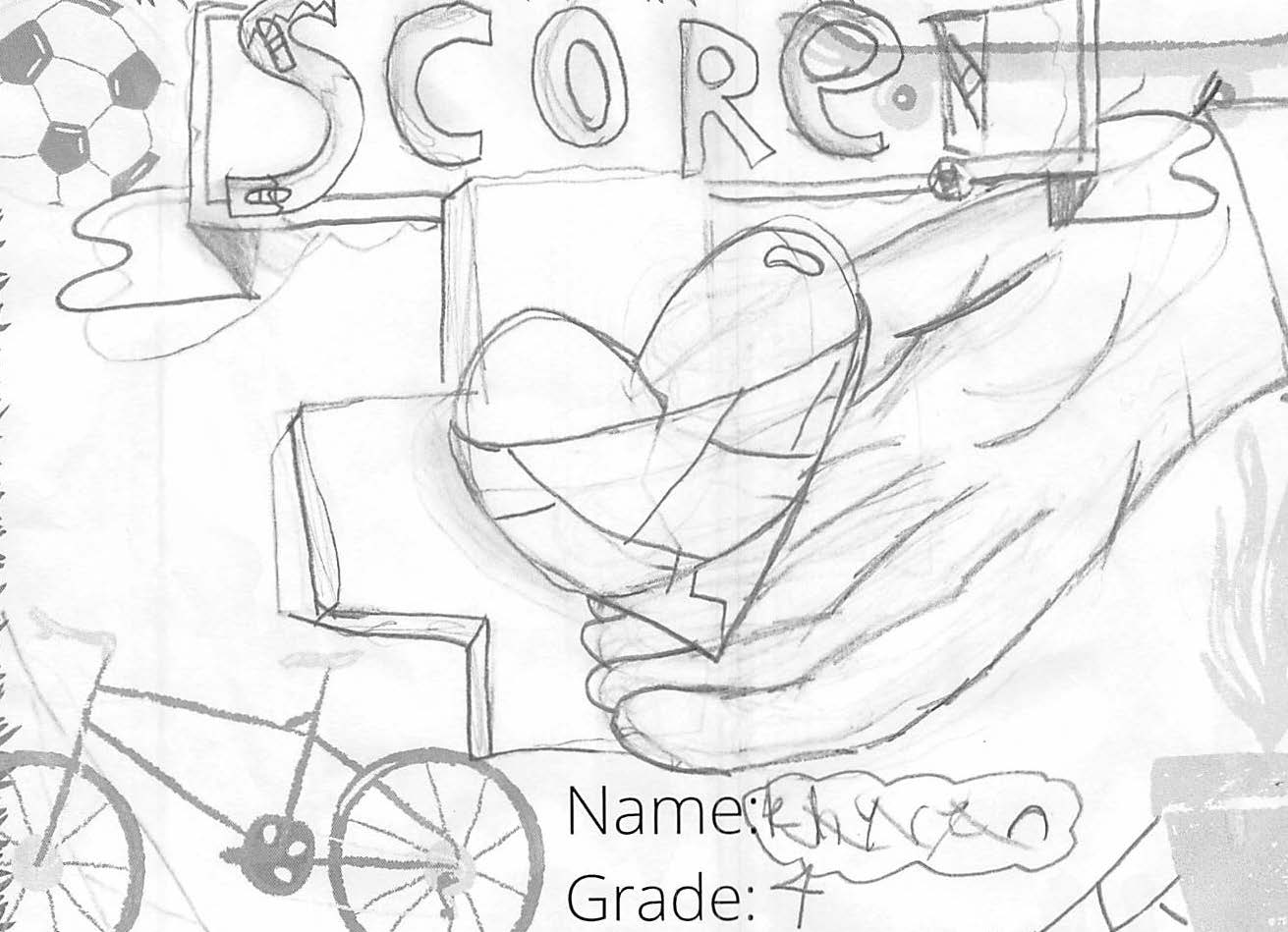 Pencil drawing for the SCORE! logo contest. There is a hand holding a heart below the word: Score.
