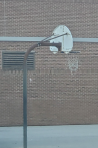 Photo of a basketball net. 